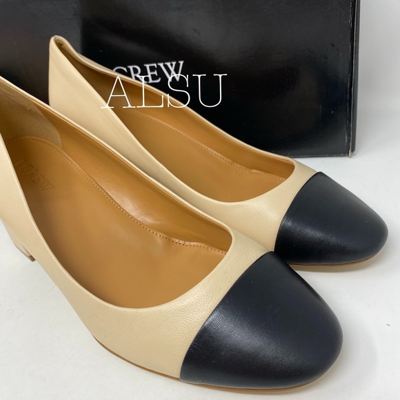 J.Crew Bryan Leather Cap-Toe Block Heels Beige - Picture 7 of 8